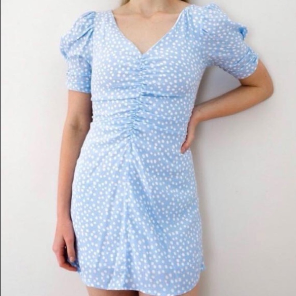 Zara Light Blue and White Mini Dress